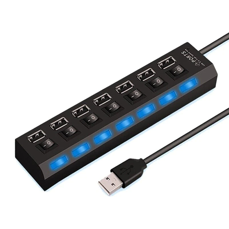 7 Port USB 2.0 / 3.0 Hub Splitter Adapter High Speed for PC Laptop Mac Desktop